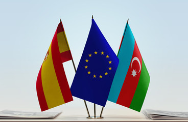 Flags of Spain European Union and Azerbaijan