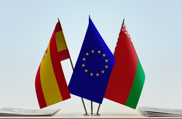 Flags of Spain European Union and Belarus