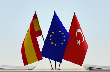 Flags of Spain European Union and Turkey