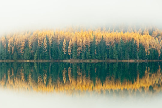 Nature's fall color reflected in a still lake