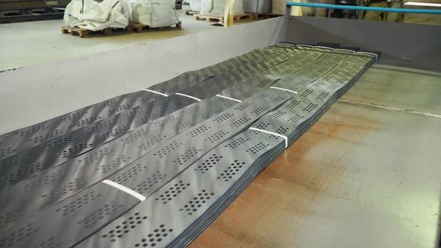 Stacks of geogrid in the plant.