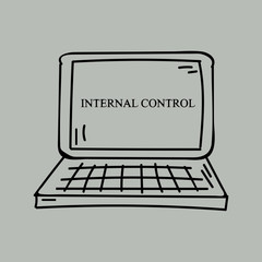 A computer hand painted. Business illustration with the inscription:internal control