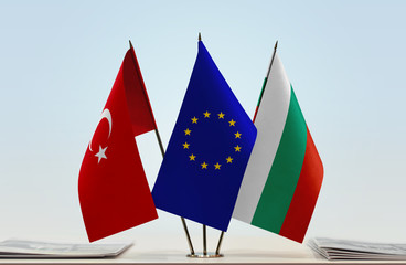 Flags of Turkey European Union and Bulgaria