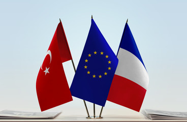 Flags of Turkey European Union and France