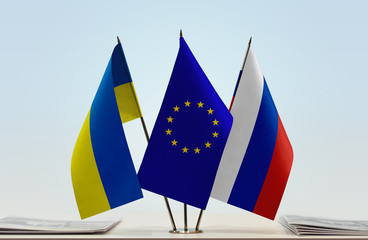 Flags of Ukraine European Union and Russia