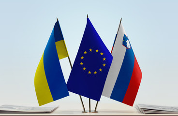 Flags of Ukraine European Union and Slovenia