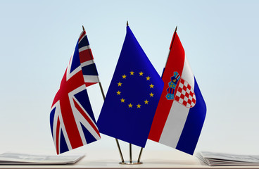 Flags of United Kingdom European Union and Croatia