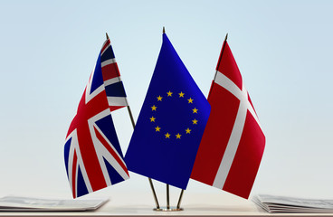 Flags of United Kingdom European Union and Denmark