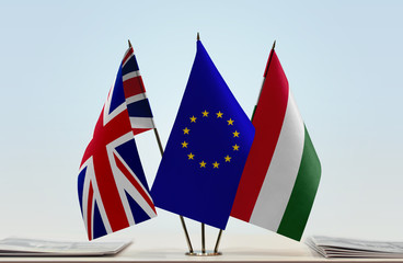 Flags of United Kingdom European Union and Hungary
