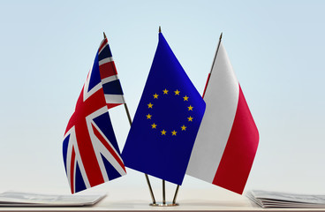 Flags of United Kingdom European Union and Poland