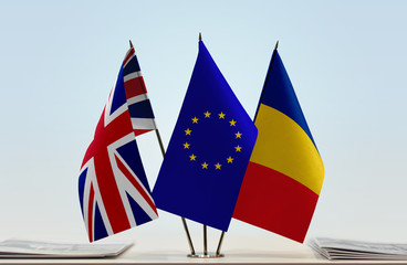 Flags of United Kingdom European Union and Romania