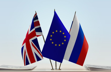 Flags of United Kingdom European Union and Russia