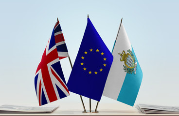 Flags of United Kingdom European Union and San Marino