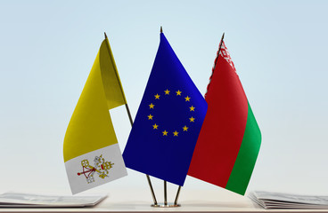 Flags of Vatican City European Union and Belarus