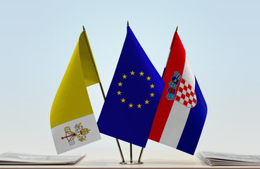 Flags of Vatican City European Union and Croatia