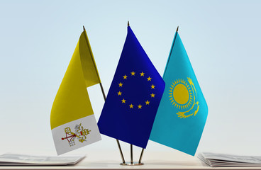 Flags of Vatican City European Union and Kazakhstan