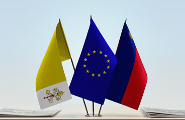 Flags of Vatican City European Union and Liechtenstein