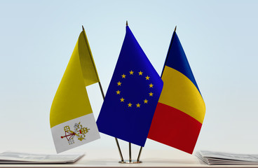 Flags of Vatican City European Union and Romania