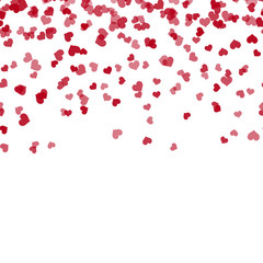 Fototapeta na wymiar Valentine's greeting card with falling red hearts on white background. Vector