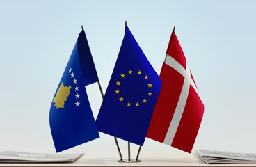 Flags of Kosovo European Union and Denmark