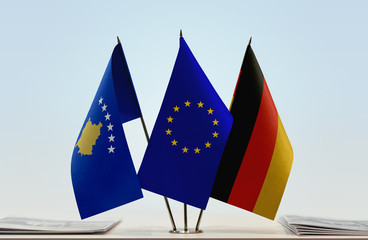 Flags of Kosovo European Union and Germany