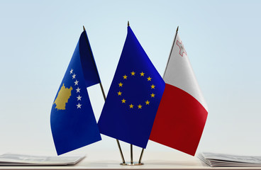 Flags of Kosovo European Union and Malta