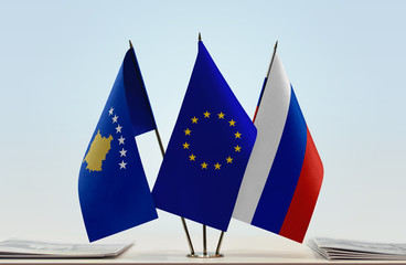 Flags of Kosovo European Union and Russia