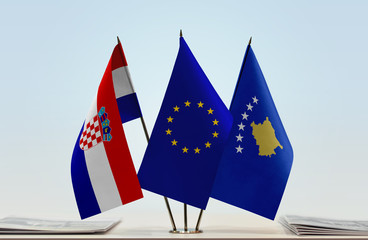Flags of Croatia European Union and Kosovo
