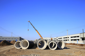 Cement pipe in the construction site