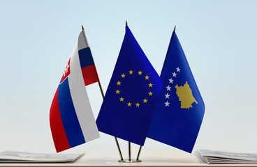 Flags of Slovakia European Union and Kosovo