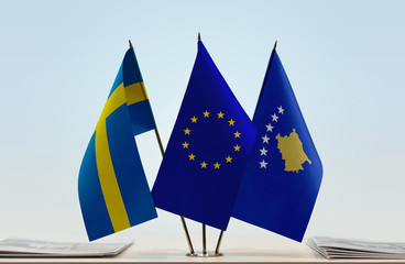 Flags of Sweden European Union and Kosovo