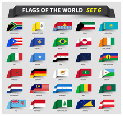 All flags of the world set 6 . Waving ribbon style