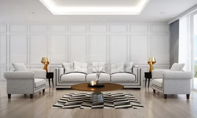 Foto op Plexiglas The luxury living room interior design and white pattern wall background  © teeraphan