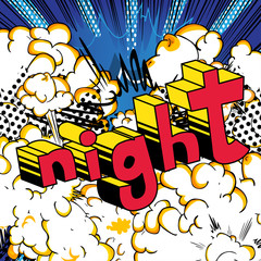 Night - Comic book style word on abstract background.