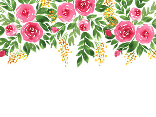 Greeting card with hand painted watercolor loose flowers