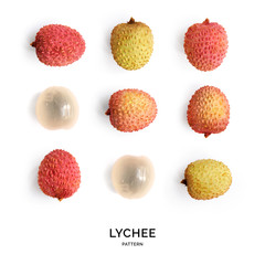 Seamless pattern with lychee. Tropical abstract background. Lychee on the white background.