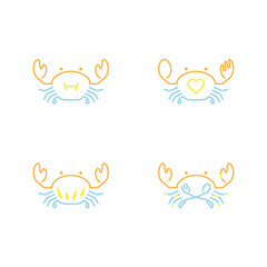 Crab icon outline stroke set dash line design illustration orange yellow and blue color isolated on white background, vector eps10