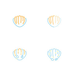 Shellfish icon outline stroke set dash line design illustration orange yellow and blue color isolated on white background, vector eps10