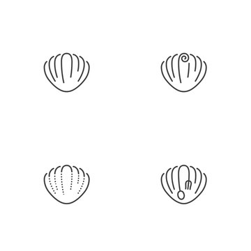 Shellfish icon outline stroke set design illustration black and white color isolated on white background, vector eps10