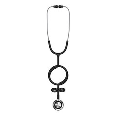Fototapeta na wymiar Stethoscope black color and female sign symbol made from cable isolated on white background, with copy space