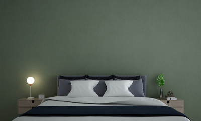 The bedroom interior design and green wall texture background 