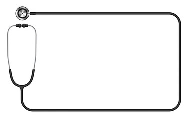 Stethoscope black color and rectangle shape frame made from cable isolated on white background, with copy space