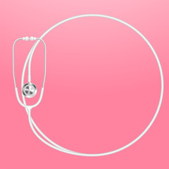 Stethoscope white color and circle shape frame made from cable isolated on pink gradient background, with copy space