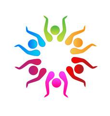 Teamwork unity friendship business people logo vector design