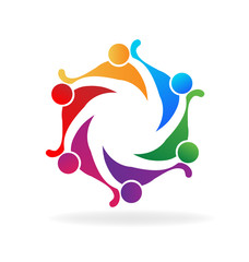 Teamwork people embracing each other icon