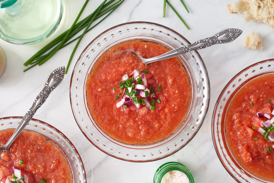 Bowls of Gazpacho Soup