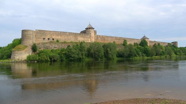 Ivangorod fortress on the river Narva, sunny august day. Russia