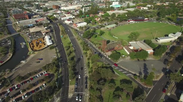 Aerial view of Nepean Highway in Frankston suburb, Melbourne, Australia