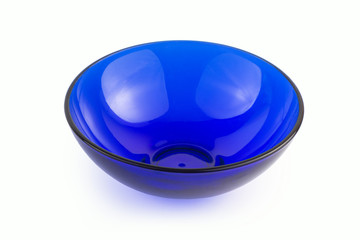 Blue glass bowl isolated on white with clipping path