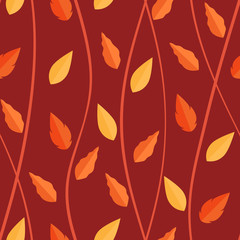 Naklejka na ściany i meble Orange leaves pattern on seamless background